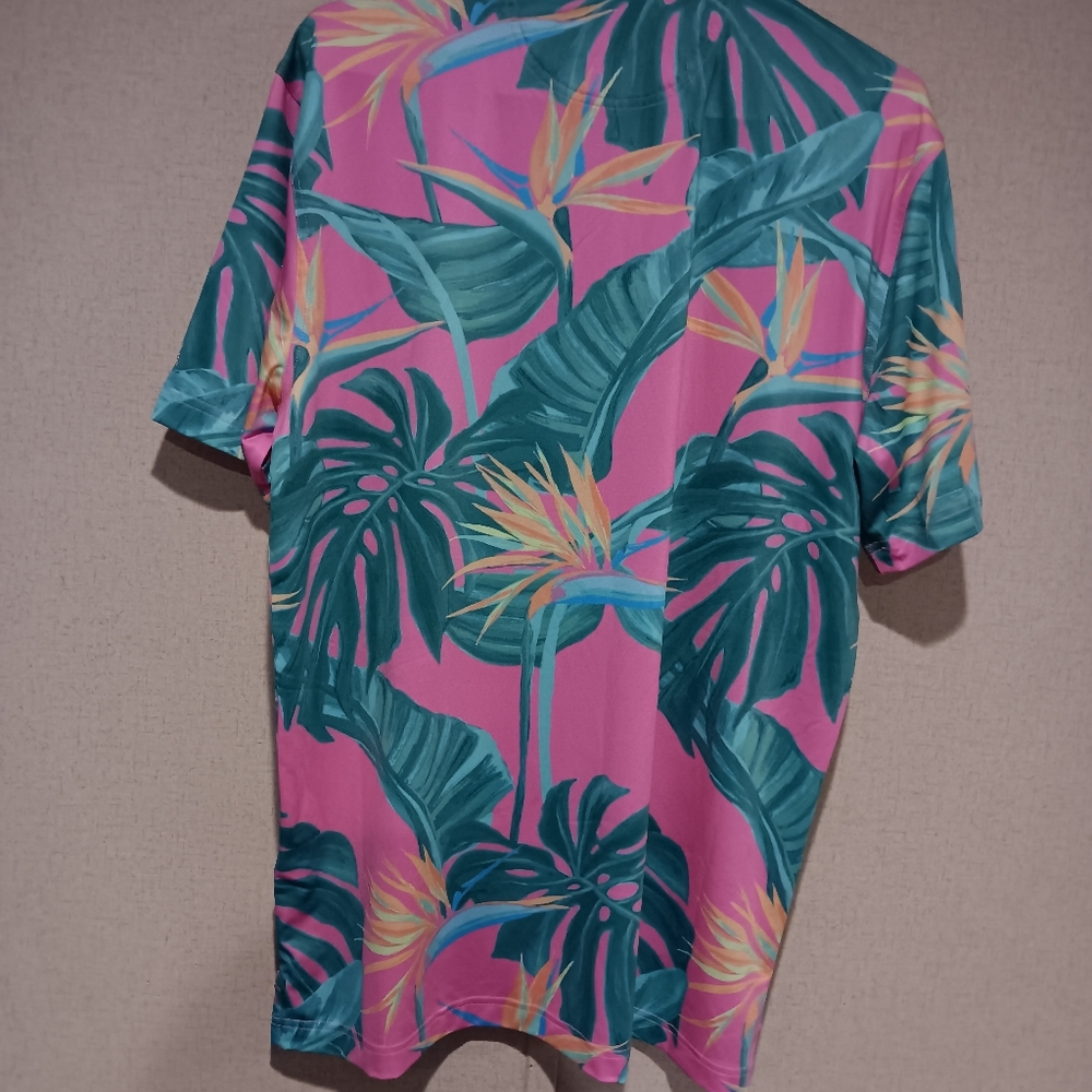 Chubbies Pink and Green Tropical Polo Shirt Size L - Picture 3 of 3